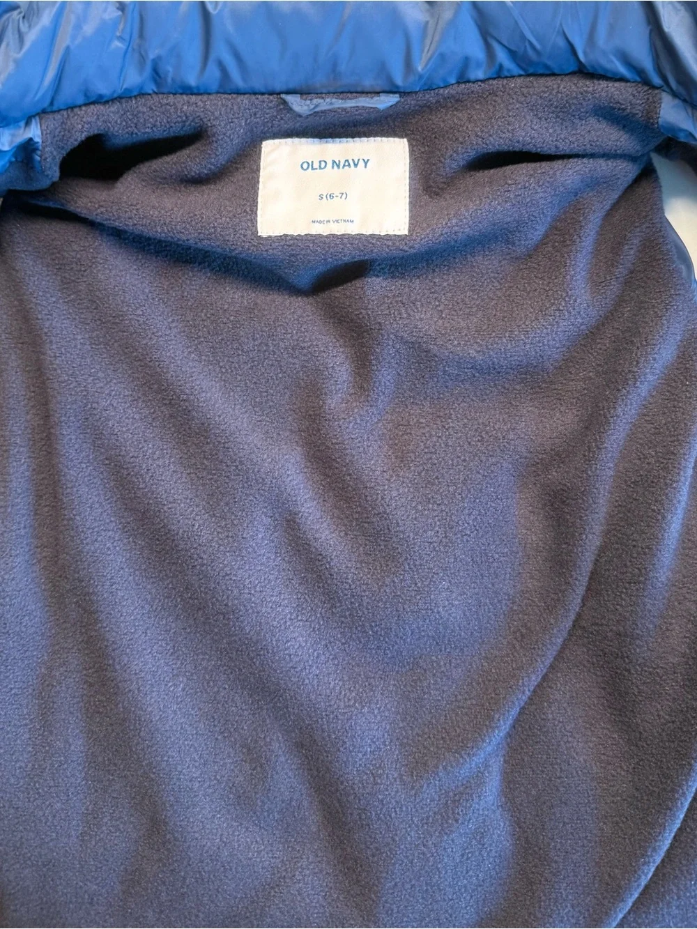 Old Navy Boys Blue Puffer Vest Fleece Lined Size 6-7 S
